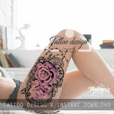 sexy lace purple roses tattoo designs