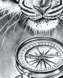 Realistic tiger and compass tatoo design high resolution download