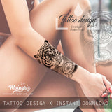 Realistic tiger and compass tatoo design high resolution download