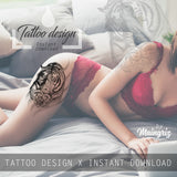 Realistic tiger with heart tattoo design high resolution download
