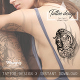 Realistic tiger with heart tattoo design high resolution download