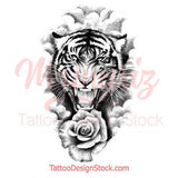 tiger and realistic rose tattoo design references
