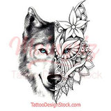 Mandala wolf tattoo design references digital download